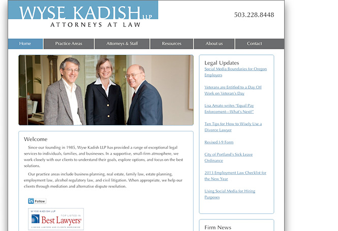 Webpage image for Wyse Kadish law firm